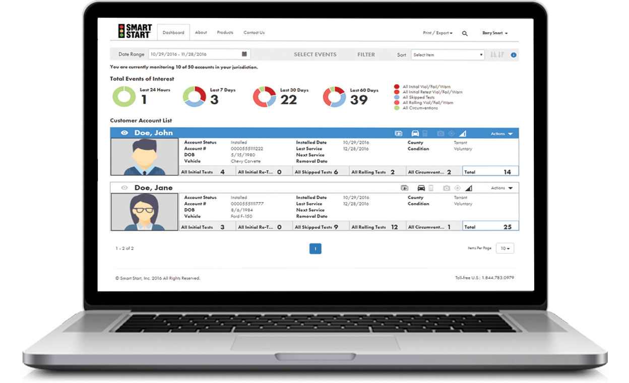 graphical user interface for the Smart Start state authority application, SmartWeb™
